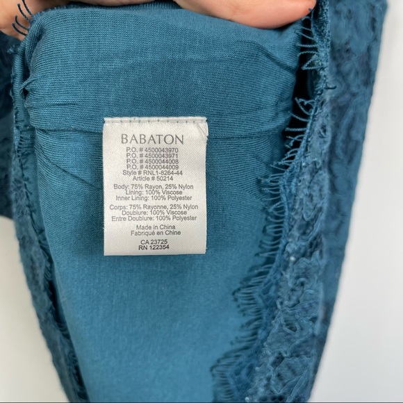 Aritzia Babaton Tobias Eyelash Lace Mini Cocktail Dress with Pockets in Teal 2 - Picture 9 of 12